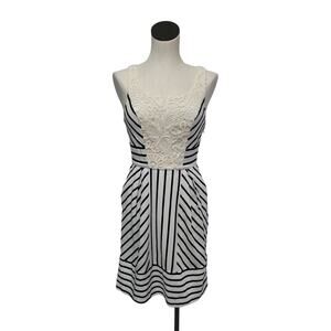 Anthropologie Maeve Chessia White & Navy Stripe Dress Womens Size‎ 4